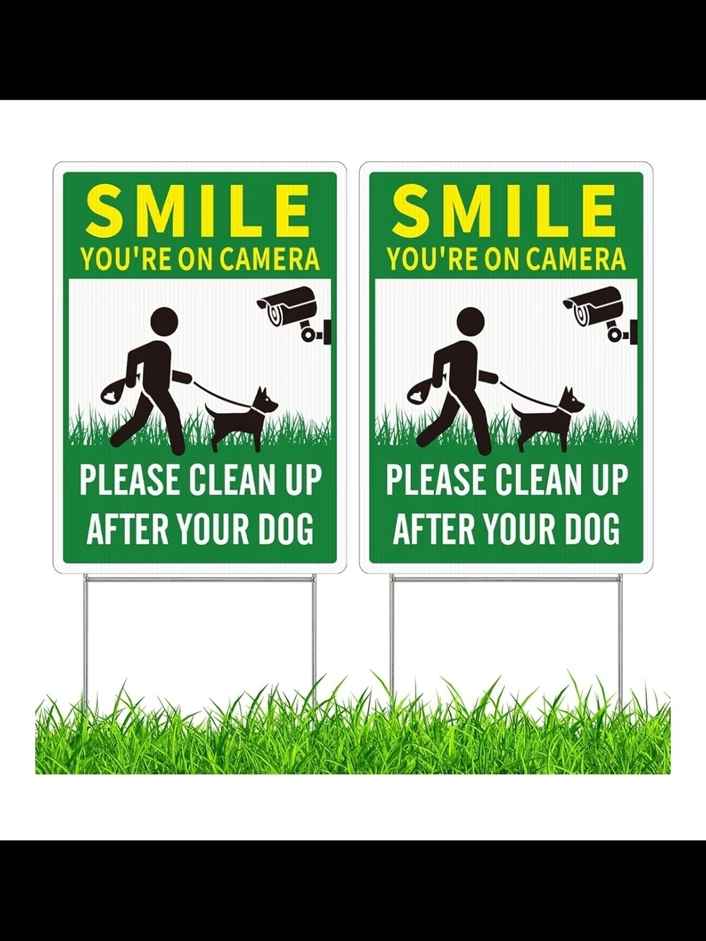 2 Pack Clean UP After Your Dog Signs, Funny Smile You're On Camera Yard Sign